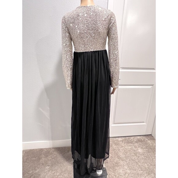 PinkBlush Maternity Dress Gold Sequin Bodice Tulle Long Sleeve Maxi Gown Small - Picture 9 of 13